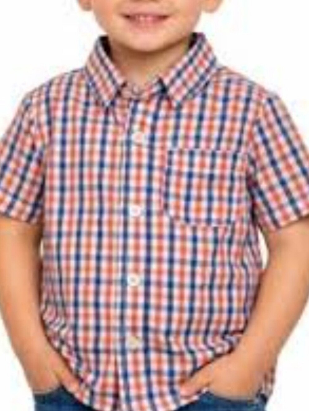 The Children's Place blue and orange gingham short sleeve button-up shirt Sz 2T